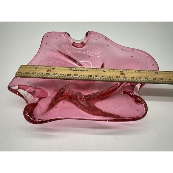 Czech Republic Vintage Art Glass Pink Bowl/Dish Hand Blown w/ Controlled Bubbles - Picture 12 of 16